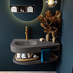 MONDIAZ RIVA 100cm Wastafel met planchet kleur Dark_Grey. Wastafel DULCET links 1 kraangaten kleur Dark_Grey.