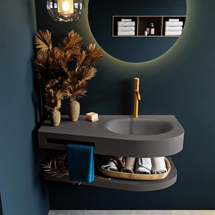 MONDIAZ RIVA 100cm Wastafel met planchet kleur Dark_Grey. Wastafel DULCET rechts 1 kraangaten kleur Dark_Grey.