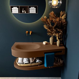 MONDIAZ RIVA 100cm Wastafel met planchet kleur Rust. Wastafel DULCET links 0 kraangaten kleur Rust.