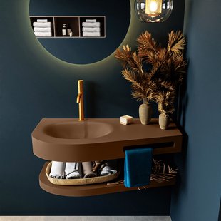 MONDIAZ RIVA 100cm Wastafel met planchet kleur Rust. Wastafel DULCET links 1 kraangaten kleur Rust.