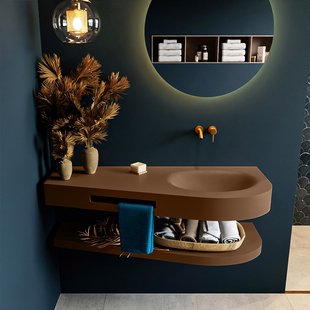 MONDIAZ RIVA 120cm Wastafel met planchet kleur Rust. Wastafel DULCET rechts 0 kraangaten kleur Rust.