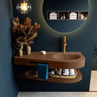 MONDIAZ RIVA 120cm Wastafel met planchet kleur Rust. Wastafel DULCET rechts 1 kraangaten kleur Rust.