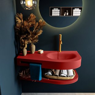 MONDIAZ RIVA 100cm Wastafel met planchet kleur Fire. Wastafel DULCET rechts 1 kraangaten kleur Fire.