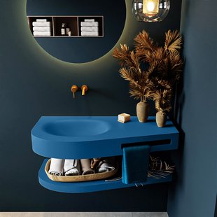 MONDIAZ RIVA 100cm Wastafel met planchet kleur Jeans. Wastafel DULCET links 0 kraangaten kleur Jeans.
