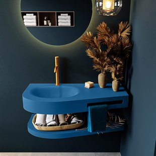 MONDIAZ RIVA 100cm Wastafel met planchet kleur Jeans. Wastafel DULCET links 1 kraangaten kleur Jeans.