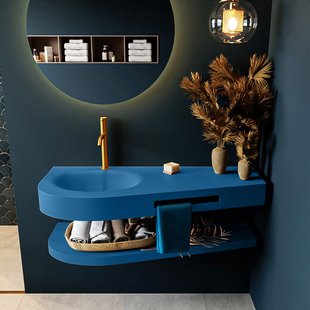 MONDIAZ RIVA 120cm Wastafel met planchet kleur Jeans. Wastafel DULCET links 1 kraangaten kleur Jeans.