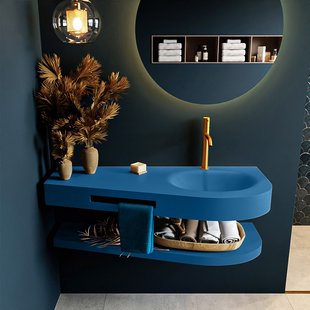 MONDIAZ RIVA 120cm Wastafel met planchet kleur Jeans. Wastafel DULCET rechts 1 kraangaten kleur Jeans.