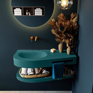 MONDIAZ RIVA 100cm Wastafel met planchet kleur Smag. Wastafel DULCET links 0 kraangaten kleur Smag.