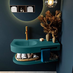 MONDIAZ RIVA 100cm Wastafel met planchet kleur Smag. Wastafel DULCET links 1 kraangaten kleur Smag.