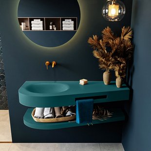 MONDIAZ RIVA 120cm Wastafel met planchet kleur Smag. Wastafel DULCET links 0 kraangaten kleur Smag.