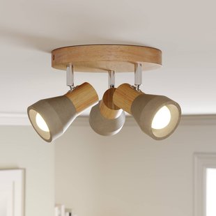Lindby Filiz spot, 3-lamps, Ø 20 cm, hout, beton, E14