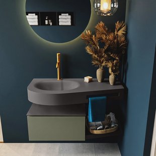 MONDIAZ RIVA 100cm badmeubel onderkast / planchet kleur Army met 1 lade. Wastafel DULCET links 1 kraangat kleur Dark_Grey.