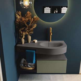 MONDIAZ RIVA 100cm badmeubel onderkast / planchet kleur Army met 1 lade. Wastafel DULCET rechts 1 kraangat kleur Dark_Grey.