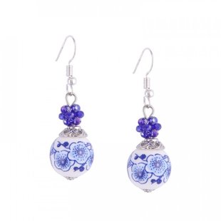 Oorbel bloem en blauwe kraal