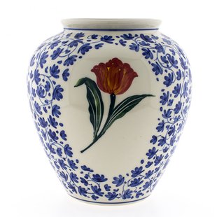 Bolvaas oranje tulp blauw decor