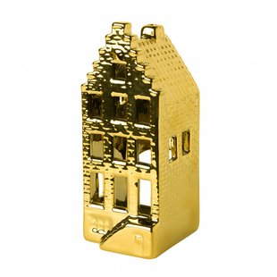 Waxinelichthouder huis met trapgevel Goud