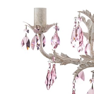 ONLI Kroonluchter Kate, 5-lamps wit, roze kristallen