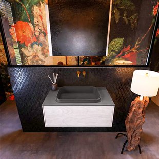 Badkamermeubelset Mondiaz Erin 80 cm met 1 Lade met RIDGE Wastafel Midden Dark grey Zonder Kraangaten Greeploos Mat Underlayment