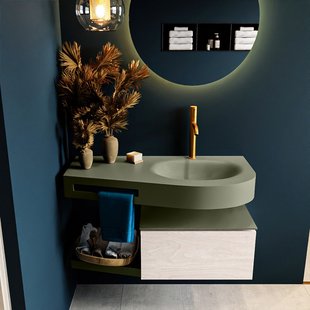 MONDIAZ RIVA 100cm badmeubel onderkast / planchet kleur Underlayment met 1 lade. Wastafel DULCET rechts 1 kraangat kleur Army.