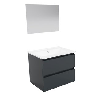 ACTIE BWS Badmeubel | Paris | Antraciet 60 cm | Mat Wit Wastafel | 1 Kraangat