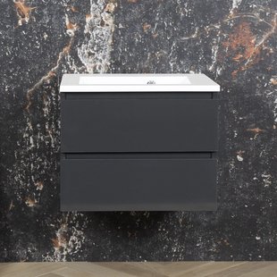 ACTIE BWS Badmeubel | Paris | Antraciet 80 cm | Mat Wit Wastafel | 1 Kraangat