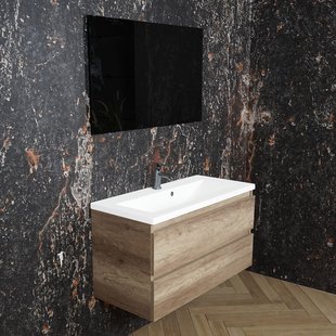 ACTIE BWS Badmeubel | Paris | Canyon Oak 100 cm | Mat Wit Wastafel | 1 of 2 Kraangaten