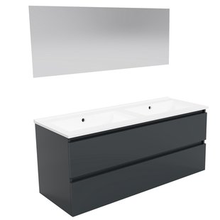 ACTIE BWS Badmeubel | Paris | Antraciet 120 cm | Mat Wit Wastafel | 2 Kraangaten