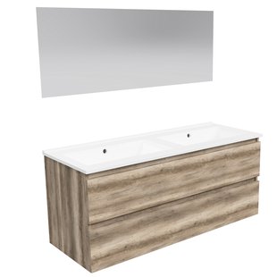 ACTIE BWS Badmeubel | Paris | Canyon Oak 120 cm | Mat Wit Wastafel | 2 Kraangaten