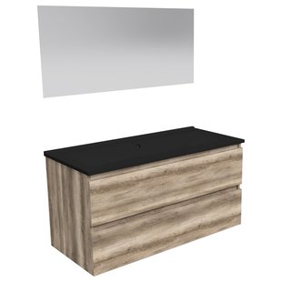 ACTIE BWS Badmeubel | Paris | Canyon Oak 100 cm | Mat Zwart Wastafel | 1 of 2 Kraangaten