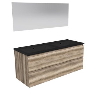 ACTIE BWS Badmeubel | Paris | Canyon Oak 120 cm | Mat Zwart Wastafel | 2 Kraangaten