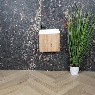 ACTIE BWS Fonteinmeubel | Paris | 40cm | Fontein Mat Wit | Rustiek Eiken