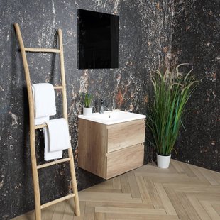 ACTIE BWS Badmeubel | Paris | Canyon Oak 60 cm | Mat Wit Wastafel | 1 Kraangat