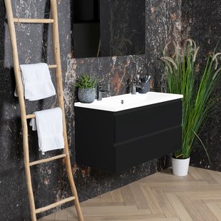 ACTIE BWS Badmeubel | Paris | Mat Zwart 100 cm | Mat Wit Wastafel | 1 of 2 Kraangaten