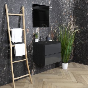 ACTIE BWS Badmeubel | Paris | Antraciet 60 cm | Mat Zwart Wastafel | 1 Kraangat