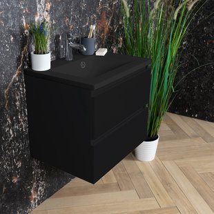 ACTIE BWS Badmeubel | Paris | Mat Zwart 80 cm | Mat Zwart Wastafel | 1 Kraangat