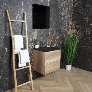 ACTIE BWS Badmeubel | Paris | Canyon Oak 80 cm | Mat Zwart Wastafel | 1 Kraangat