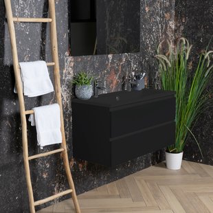 ACTIE BWS Badmeubel | Paris | Mat Zwart 100 cm | Mat Zwart Wastafel | 1 of 2 Kraangaten
