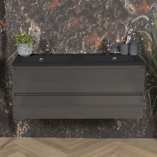 ACTIE BWS Badmeubel | Paris | Antraciet 120 cm | Mat Zwart Wastafel | 2 Kraangaten