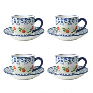 Kop en schotel oranje tulp set van 4