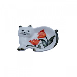 Theezakhouder poes met oranje tulp