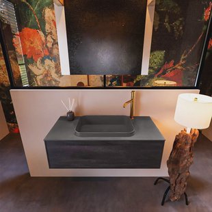 Badkamermeubelset Mondiaz Erin 100 cm met 1 Lade met RIDGE Wastafel Midden Dark grey met 1 kraangat Greeploos Mat Antracite Badkamermeubelset Mondiaz Erin 100 cm met 1 Lade met RIDGE Wastafel Midden Dark grey met 1 kraangat Greeploos Mat Antracite