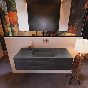 Badkamermeubelset Mondiaz Erin 120 cm met 1 Lade met RIDGE Wastafel Midden Dark grey Zonder Kraangaten Greeploos Mat Antracite
