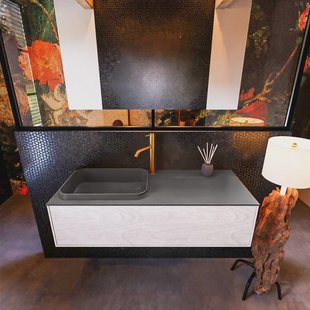 Badkamermeubelset Mondiaz Erin 120 cm met 1 Lade met RIDGE Wastafel Links Dark grey met 1 kraangat Greeploos Mat Underlayment