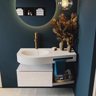 MONDIAZ RIVA 100cm badmeubel onderkast / planchet kleur Underlayment met 1 lade. Wastafel DULCET links 1 kraangat kleur Talc.