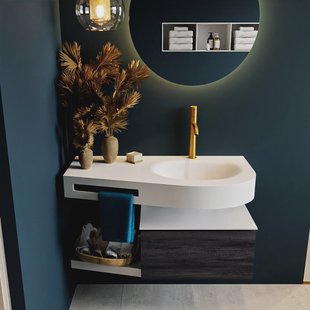 MONDIAZ RIVA 100cm badmeubel onderkast / planchet kleur Antracite met 1 lade. Wastafel DULCET rechts 1 kraangat kleur Talc.