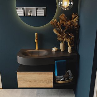 MONDIAZ RIVA 100cm badmeubel onderkast / planchet kleur Washed_Oak met 1 lade. Wastafel DULCET links 1 kraangat kleur Urban.