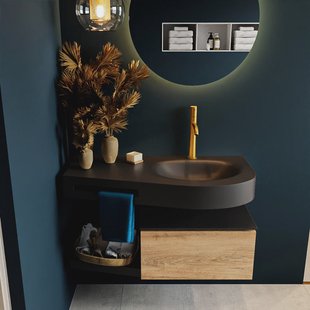 MONDIAZ RIVA 100cm badmeubel onderkast / planchet kleur Washed_Oak met 1 lade. Wastafel DULCET rechts 1 kraangat kleur Urban.