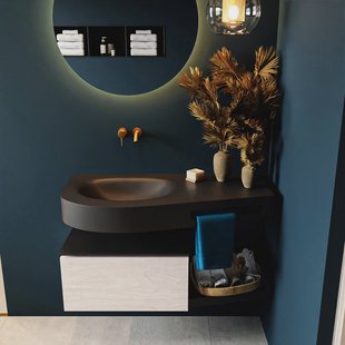 MONDIAZ RIVA 100cm badmeubel onderkast / planchet kleur Underlayment met 1 lade. Wastafel DULCET links 0 kraangaten kleur Urban.