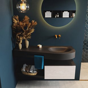 MONDIAZ RIVA 120cm badmeubel onderkast / planchet kleur Underlayment met 1 lade. Wastafel DULCET rechts 0 kraangaten kleur Urban.