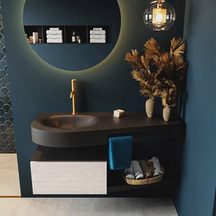 MONDIAZ RIVA 120cm badmeubel onderkast / planchet kleur Underlayment met 1 lade. Wastafel DULCET links 1 kraangat kleur Urban.